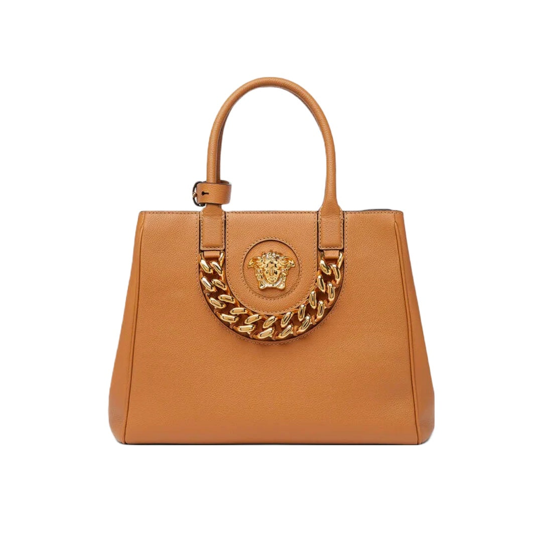 VERSACE LA MEDUSA LA MEDUSA MEDIUM TOTE BAG BROWN/GOLD