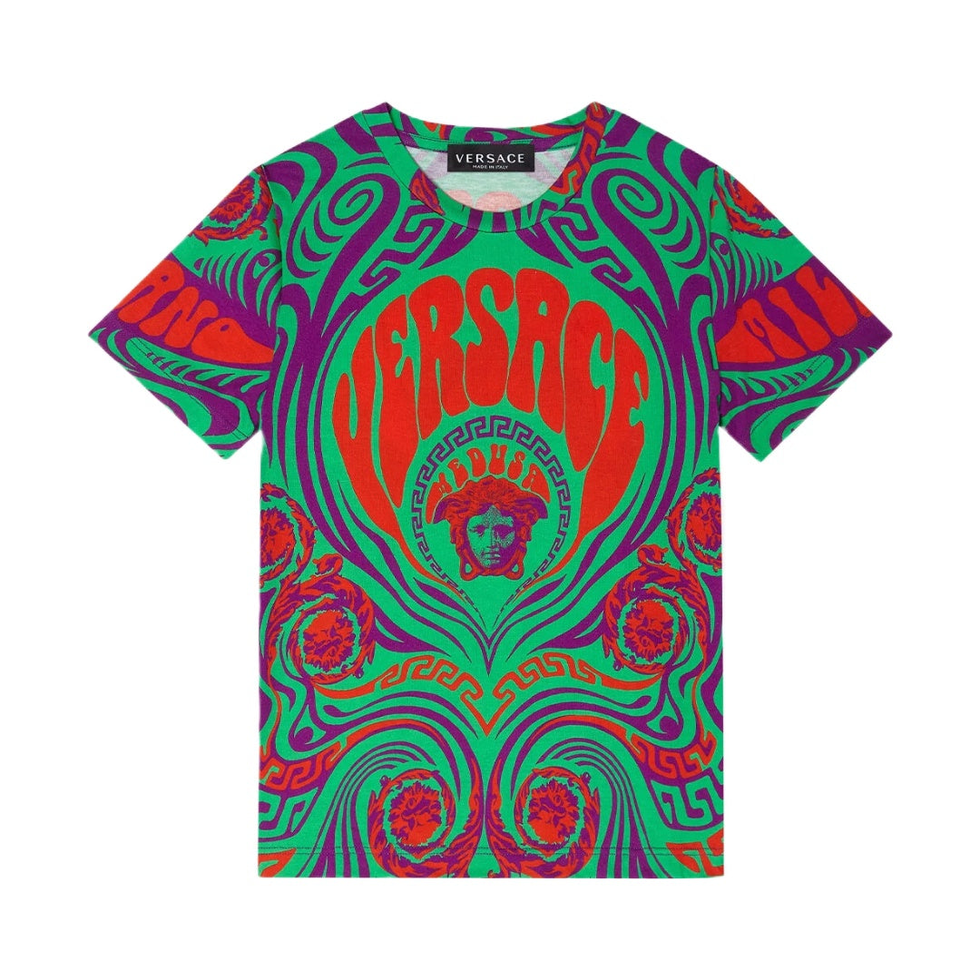VERSACE MEDUSA MUSIC KIDS T-SHIRT MINI ME ORANGE-MULTICOLOR