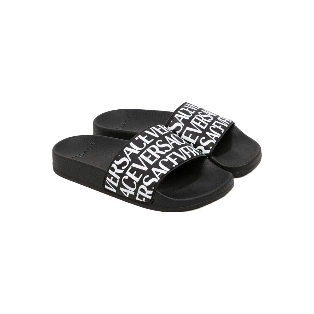KIDS VERSACE LOGO PRINT SLIDES BLACK/WHITE