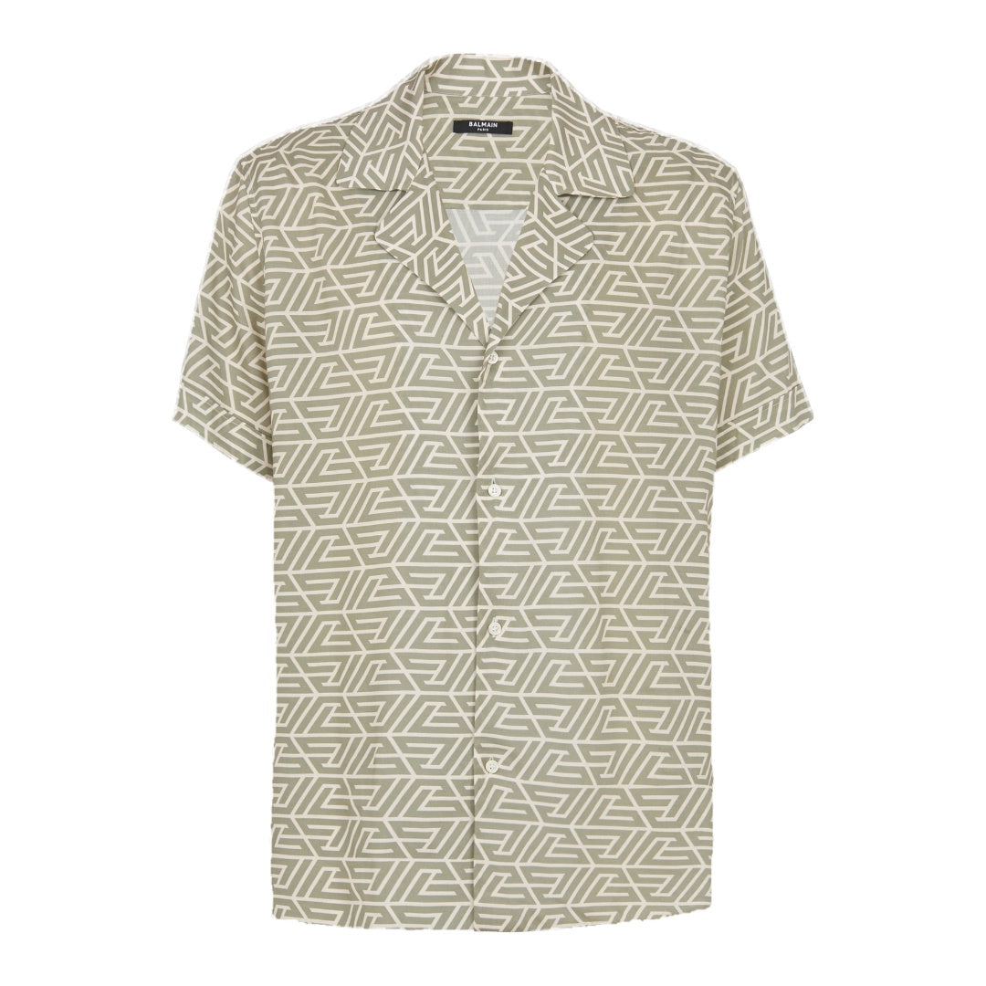 BALMAIN SHIRT WITH PYRAMID MONOGRAM KHAKI