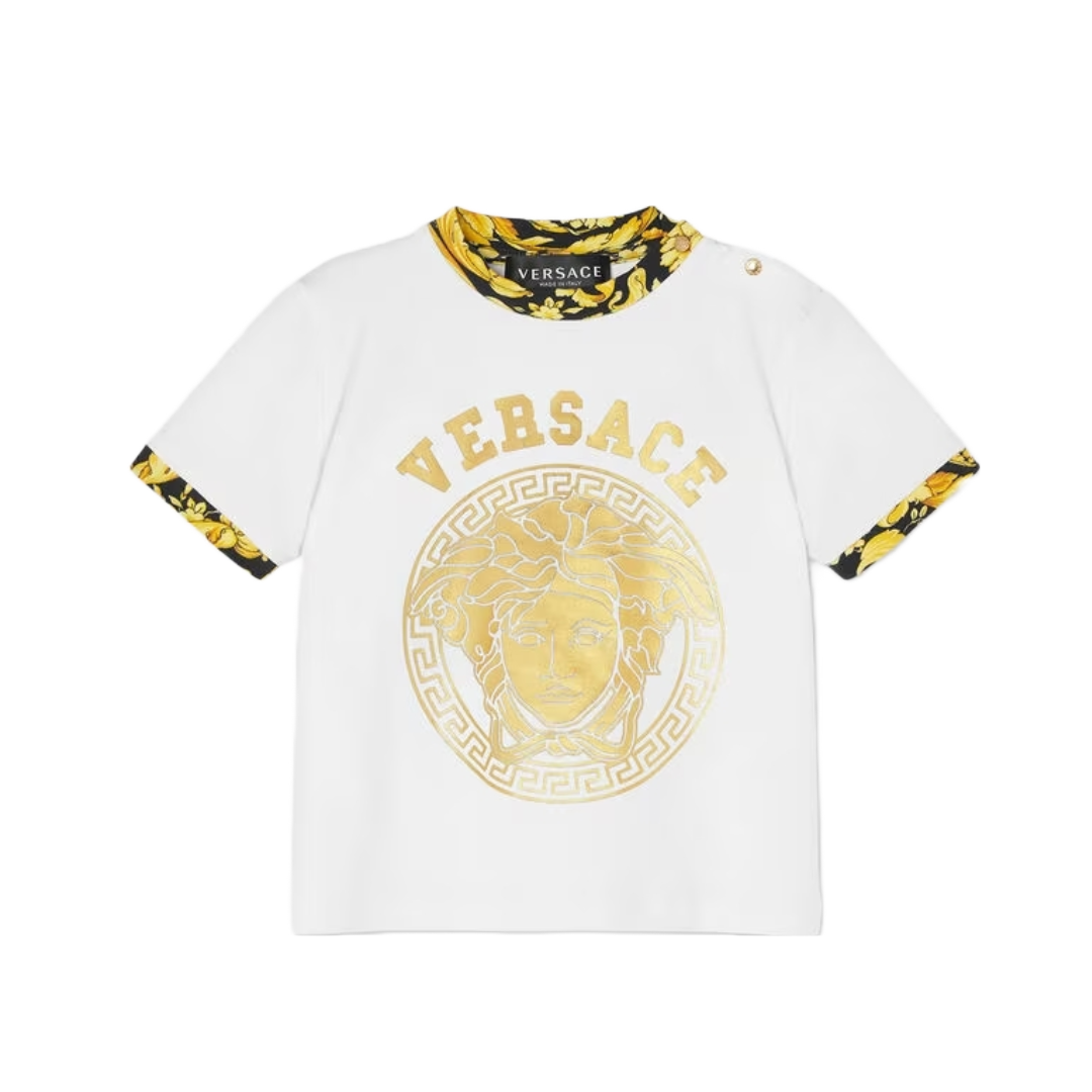 KIDS VERSACE BAROCCO BABY TSHIRT WHITE/BLACK/GOLD
