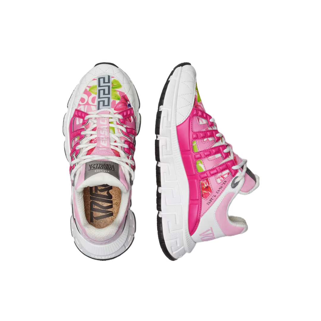 VERSACE WOMENS TRIGRECA SNEAKERS WHITE/PARADISE PINK