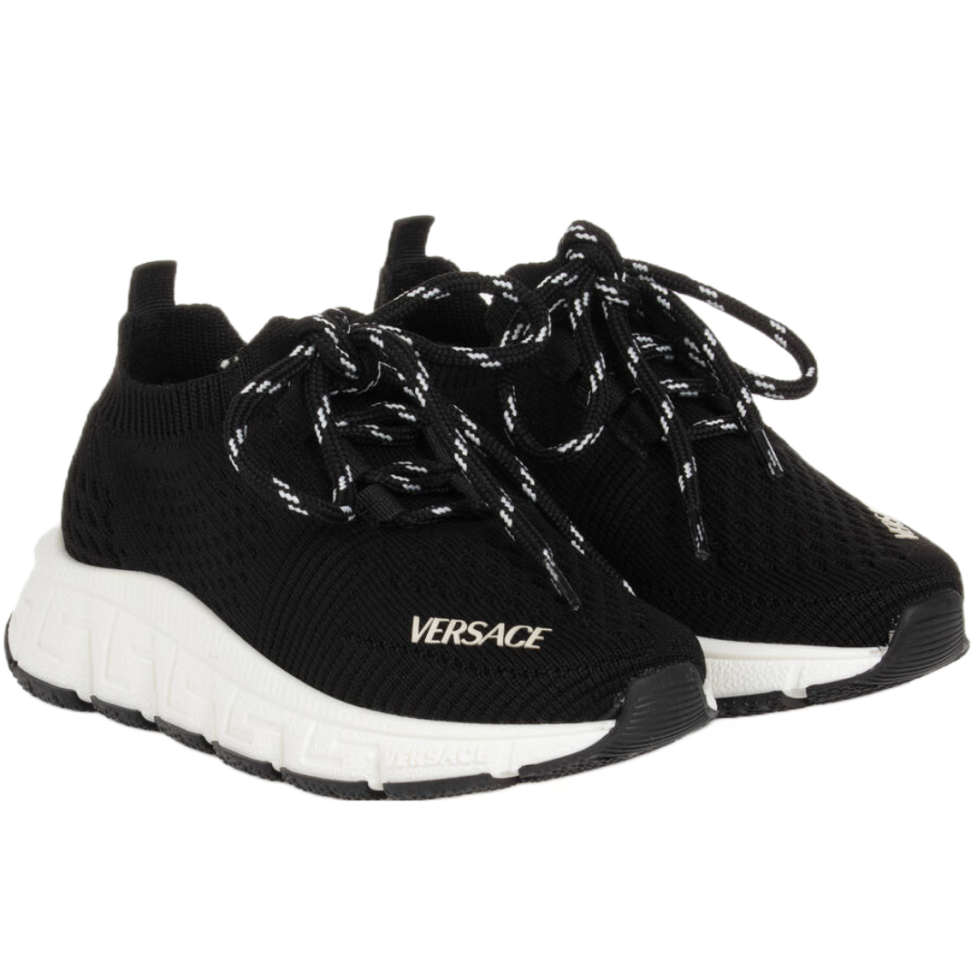 KIDS VERSACE TRIGRECA TODDLER KNIT SNEAKERS BLACK