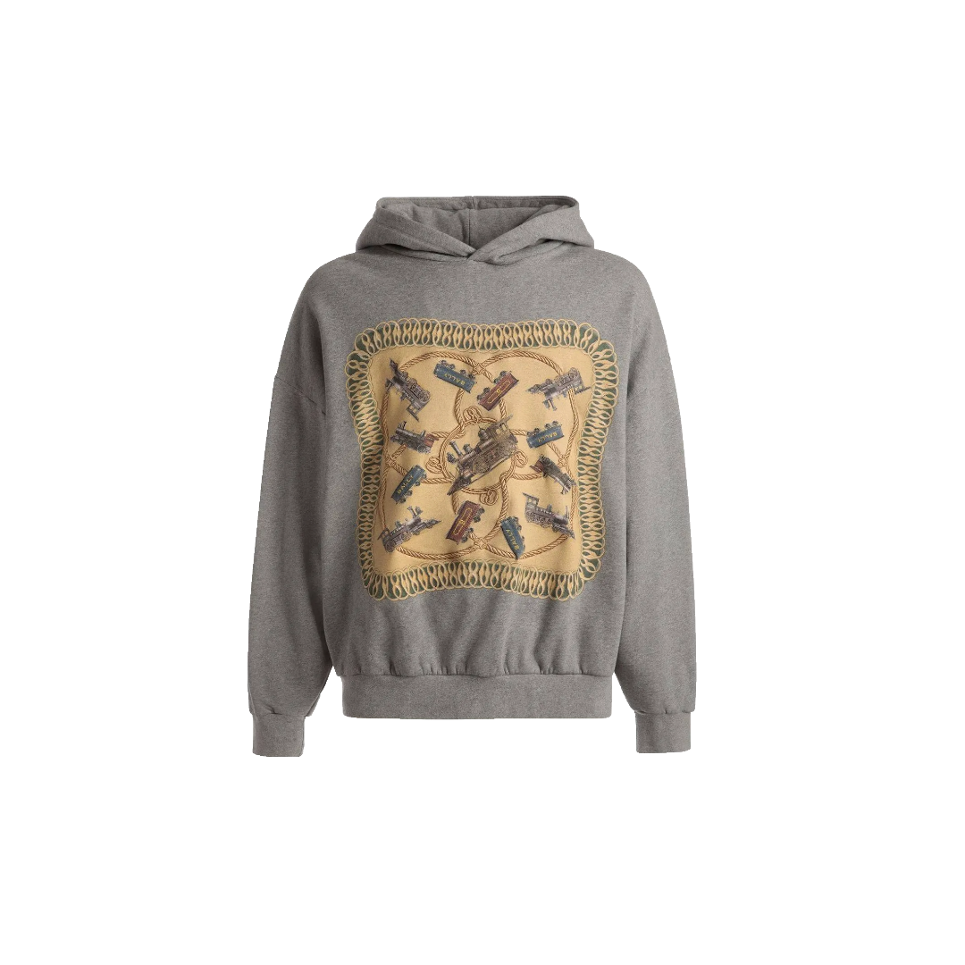 BALLY MENS TRAIN PRINT HOODIE IN GREY MELANGE COTTON