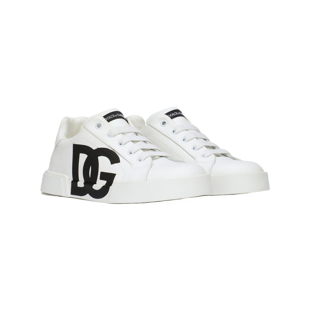 DOLCE & GABBANA KIDS PORTOFINO LIGHT SNEAKER WITH DG LOGO WHITE/BLACK