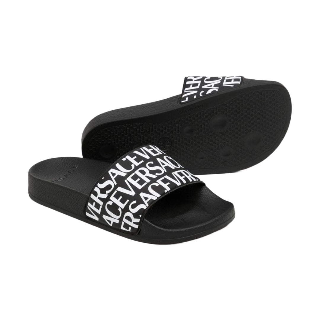 KIDS VERSACE LOGO PRINT SLIDES BLACK/WHITE