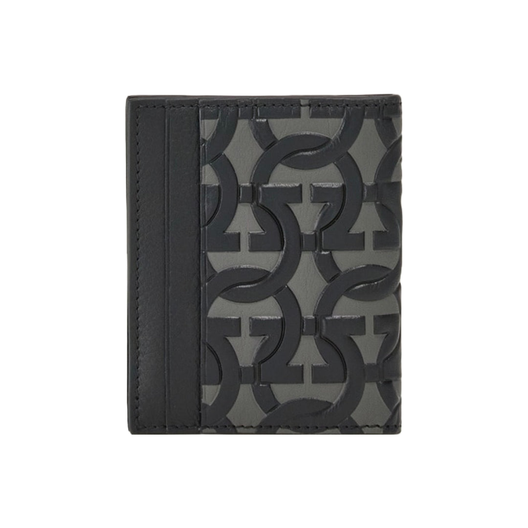 SALVATORE FERRAGAMO GANCINI CREDIT CARD HOLDER HEMATITE/BLACK