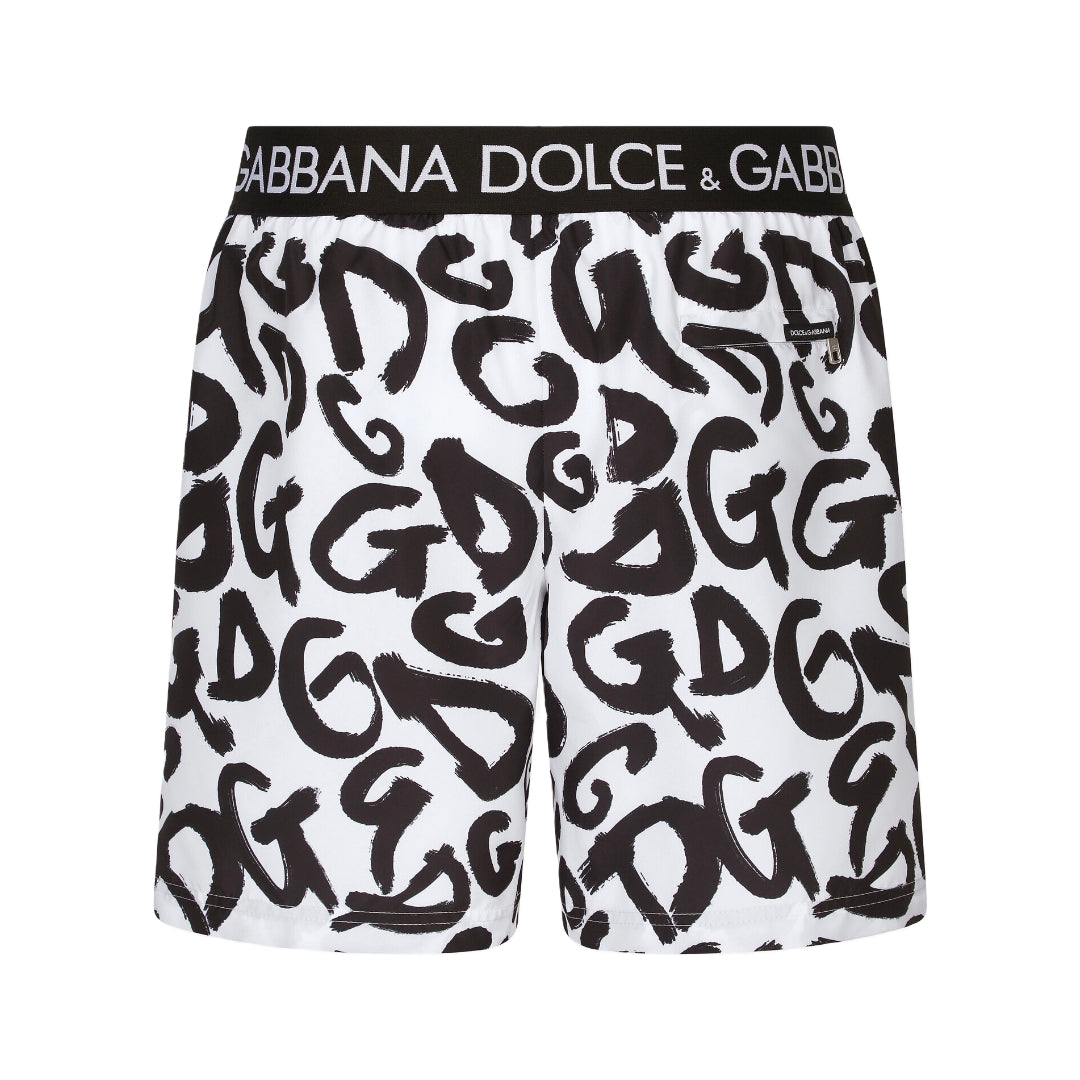 DOLCE & GABBANA MID-LENGTH ALL OVER DG PRINT WHITE/BLACK