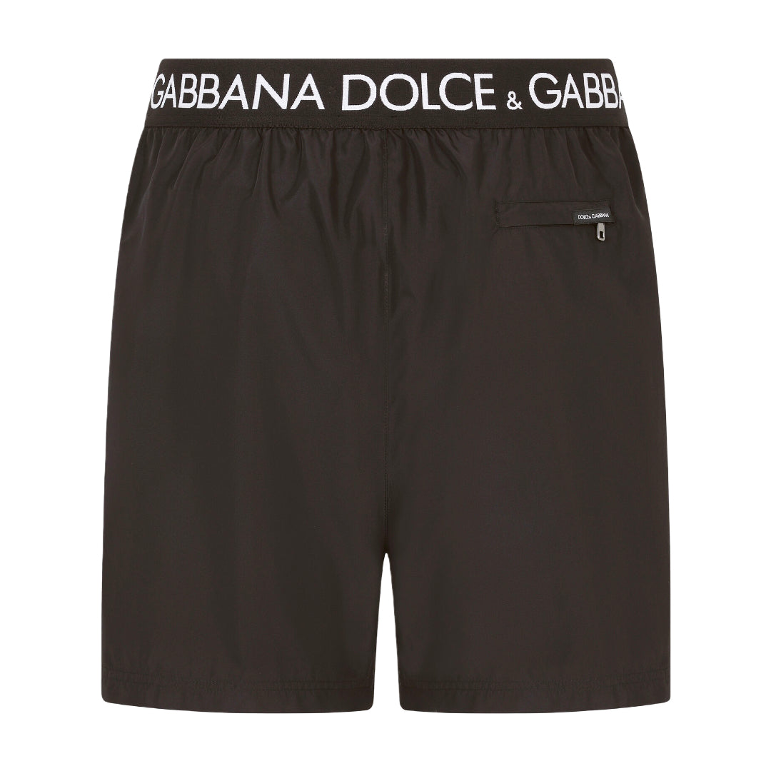 DOLCE & GABBANA MID LENGTH SWIM TRUNK WITH BRANDED STRETCH WAISTBAND BLACK