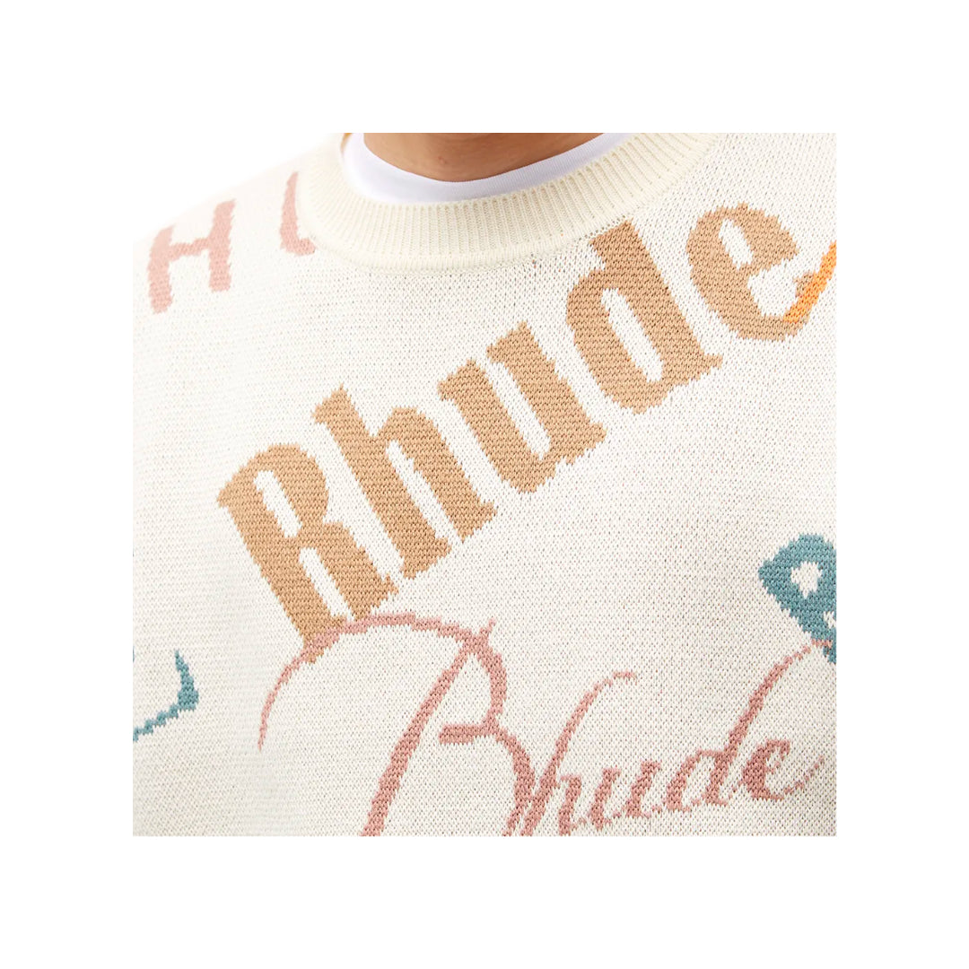 RHUDE JACQUARD LOGO KNIT CREWNECK IVORY & MULTI