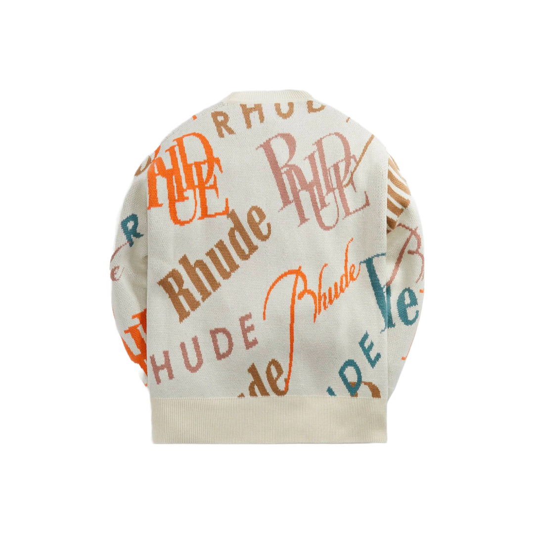 RHUDE JACQUARD LOGO KNIT CREWNECK IVORY & MULTI