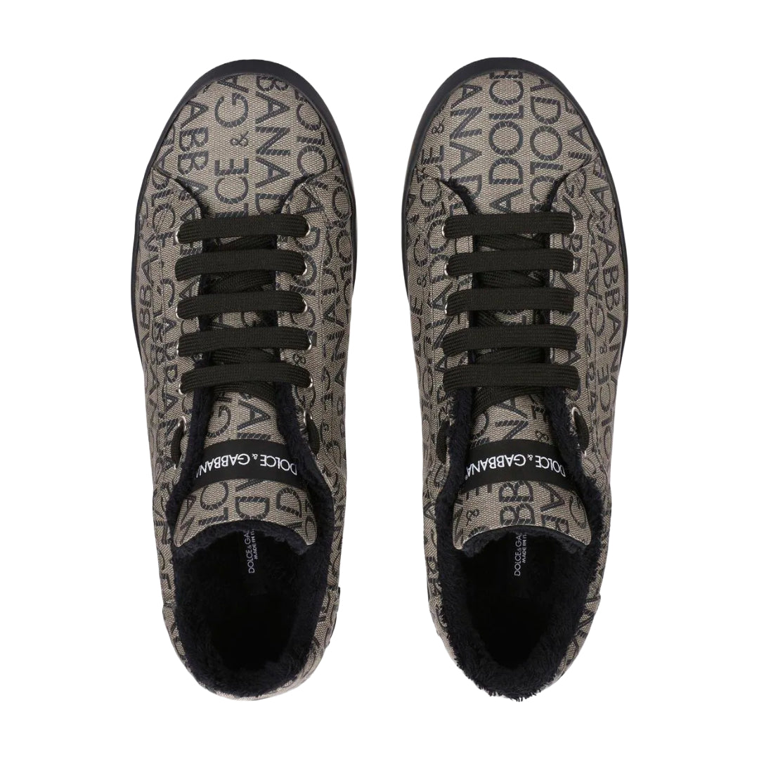 DOLCE & GABBANA PORTOFINO SNEAKER LOGO PRINT BROWN/BLACK