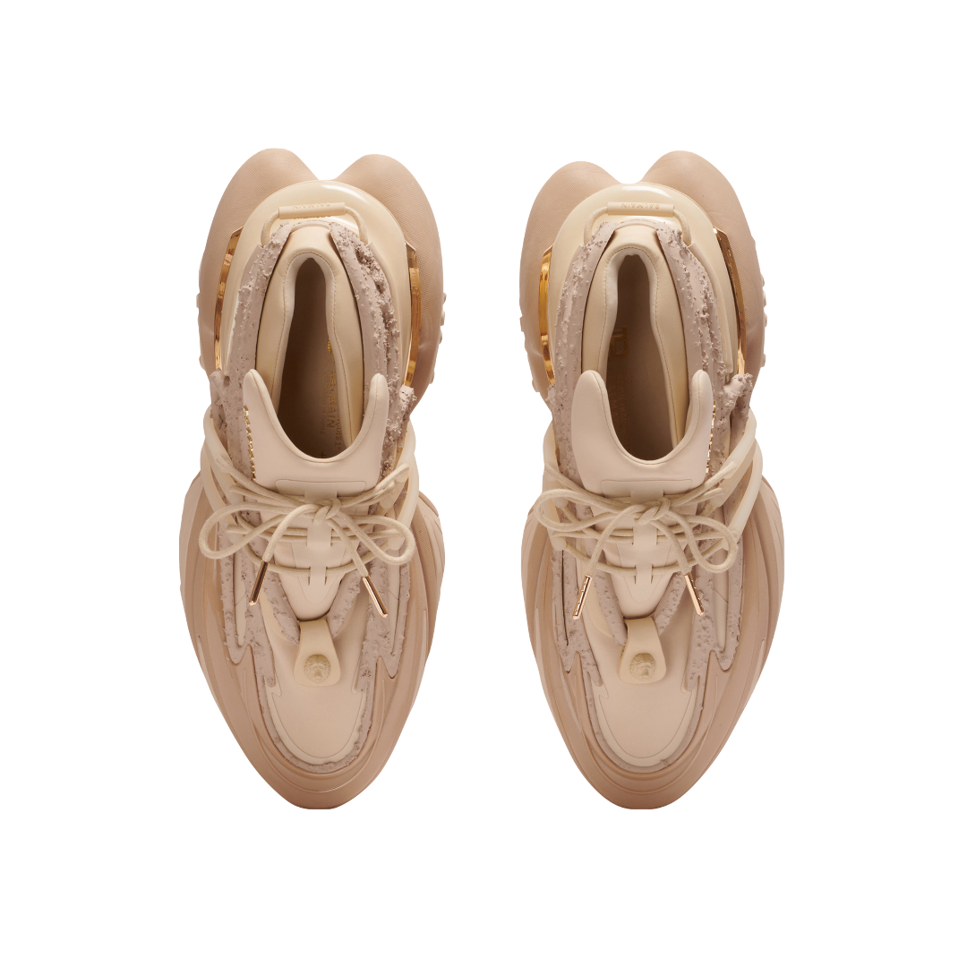 BALMAIN UNICORN LOW TOP TRAINERS IN NEOPRENE AND LEATHER BEIGE
