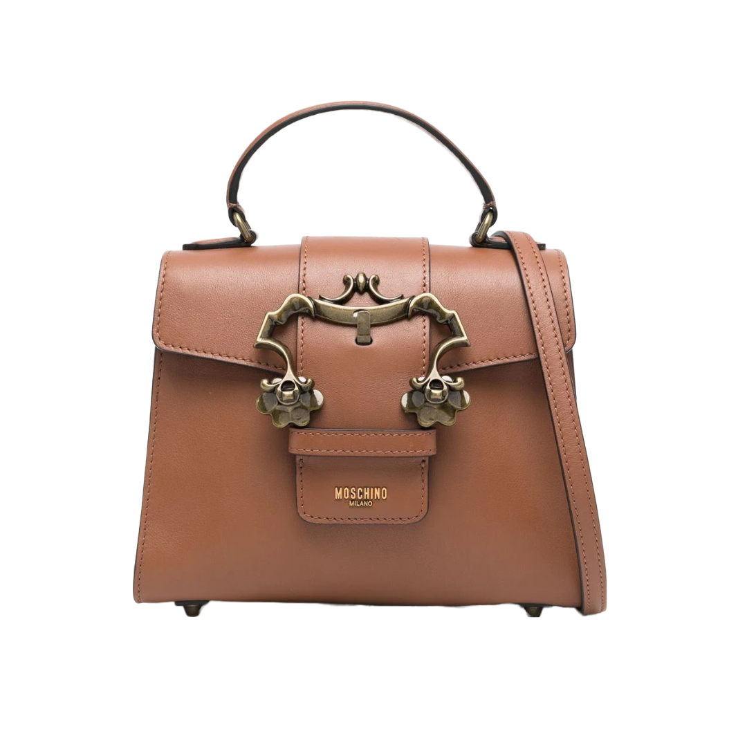 MOSCHINO CALFSKIN BAROQUE BUCKLE HANDBAG