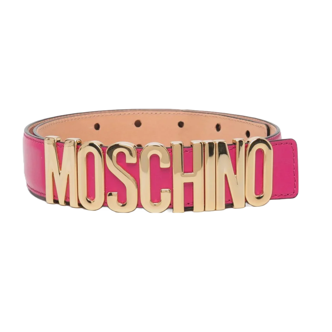 MOSCHINO WOMENS FUCHSIA BELT WITH GOLD LOGO display picture 1