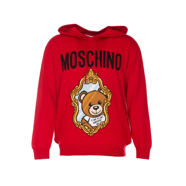 MOSCHINO MIRROR TEDDY BEAR HOODED PULLOVER RED Enzo Clothing Store