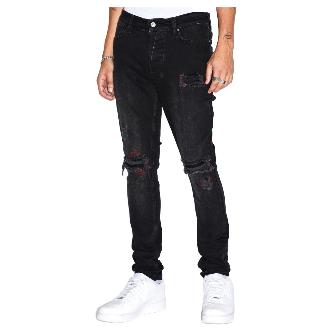 KSUBI VAN WINKLE RED BOTTLE TRASHED DENIM BLACK