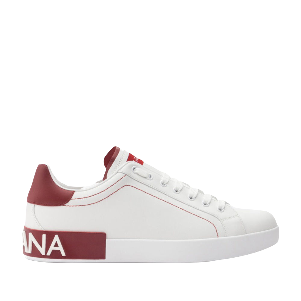 DOLCE & GABBANA CALFSKIN NAPPA PORTOFINO SNEAKERS WHITE-RED