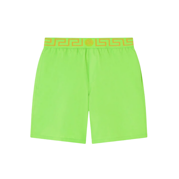VERSACE MID LENGTH GRECA BORDER SWIM SHORTS NEON GREEN ORO
