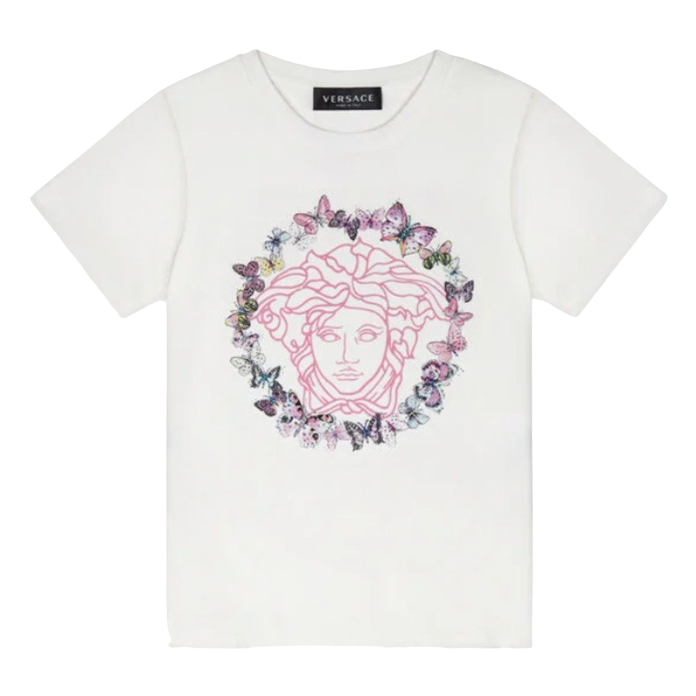 VERSACE KIDS BUTTERFLY MEDUSA T-SHIRT WHITE-MULTICOLOR