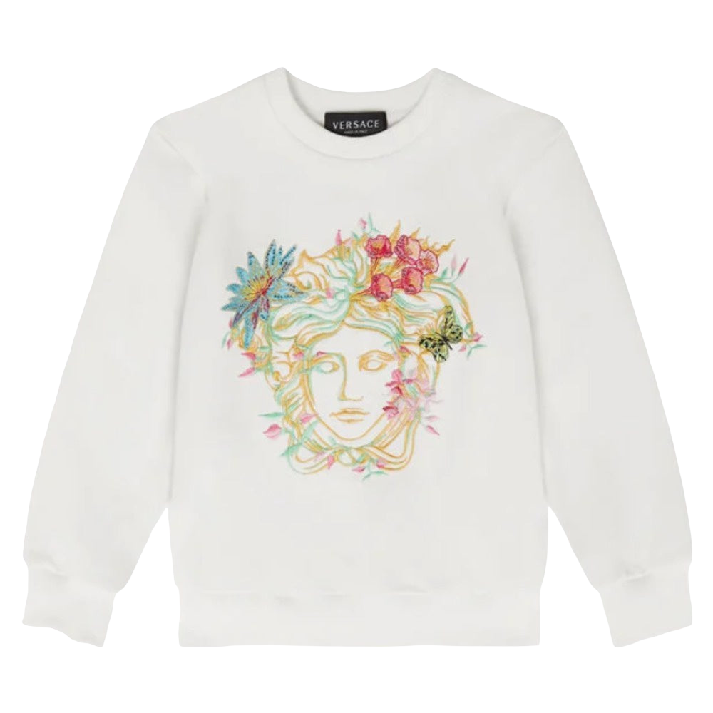 VERSACE KIDS JARDIN SWEATER WHITE-MULTICOLOR