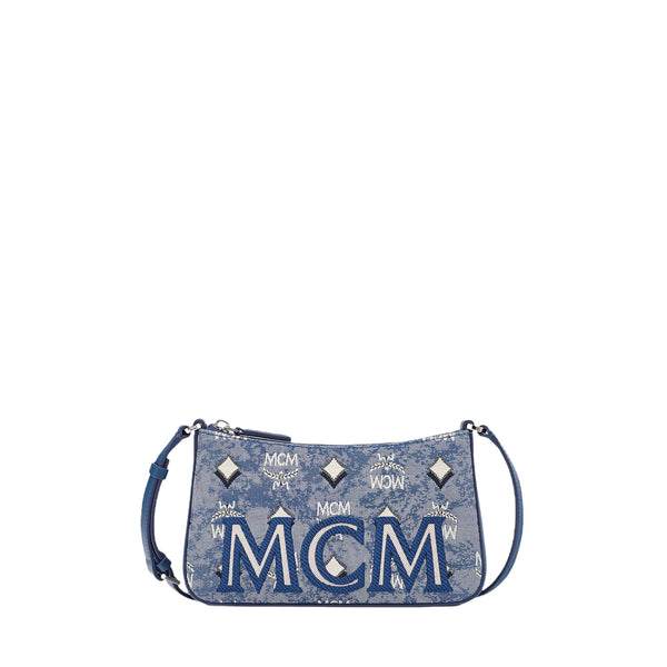 MCM White Blue Monogramed Purse Bag