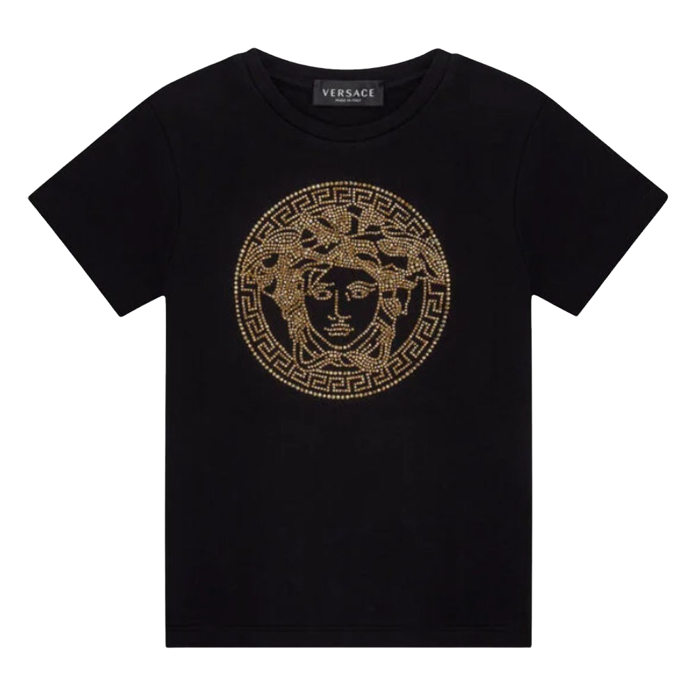 KIDS VERSACE MEDUSA CRYSTAL T-SHIRT BLACK-GOLD