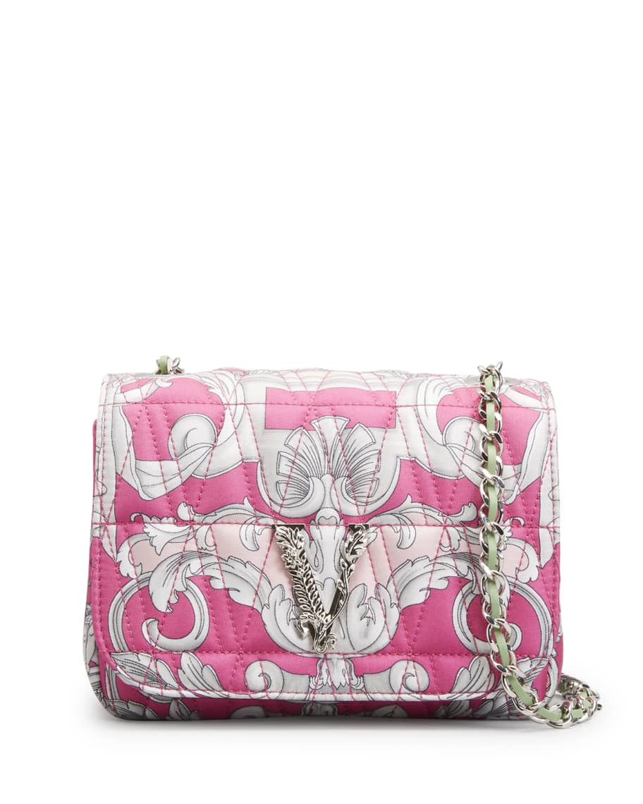 VERSACE VIRTUS BAROCCO PRINT SILK SHOULDER BAG FUCHSIA
