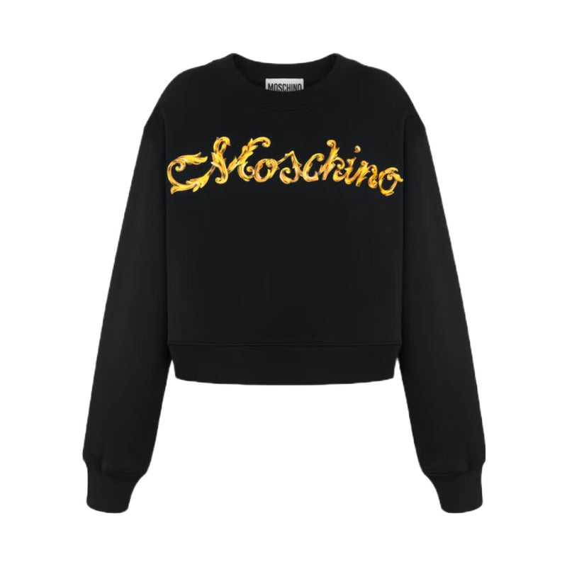 MOSCHINO FLOURISH LOGO ORGANIC COTTON SWEATSHIRT BLACK/GOLD