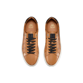 MCM WOMENS TERRAIN LO SNEAKERS IN VISETOS COGNAC/WHITE
