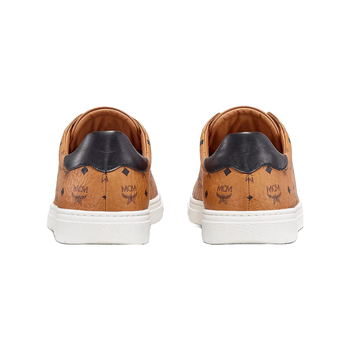 MCM WOMENS TERRAIN LO SNEAKERS IN VISETOS COGNAC/WHITE