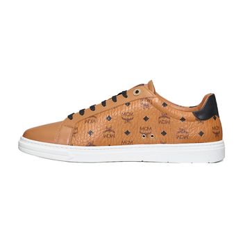 MCM WOMENS TERRAIN LO SNEAKERS IN VISETOS COGNAC/WHITE