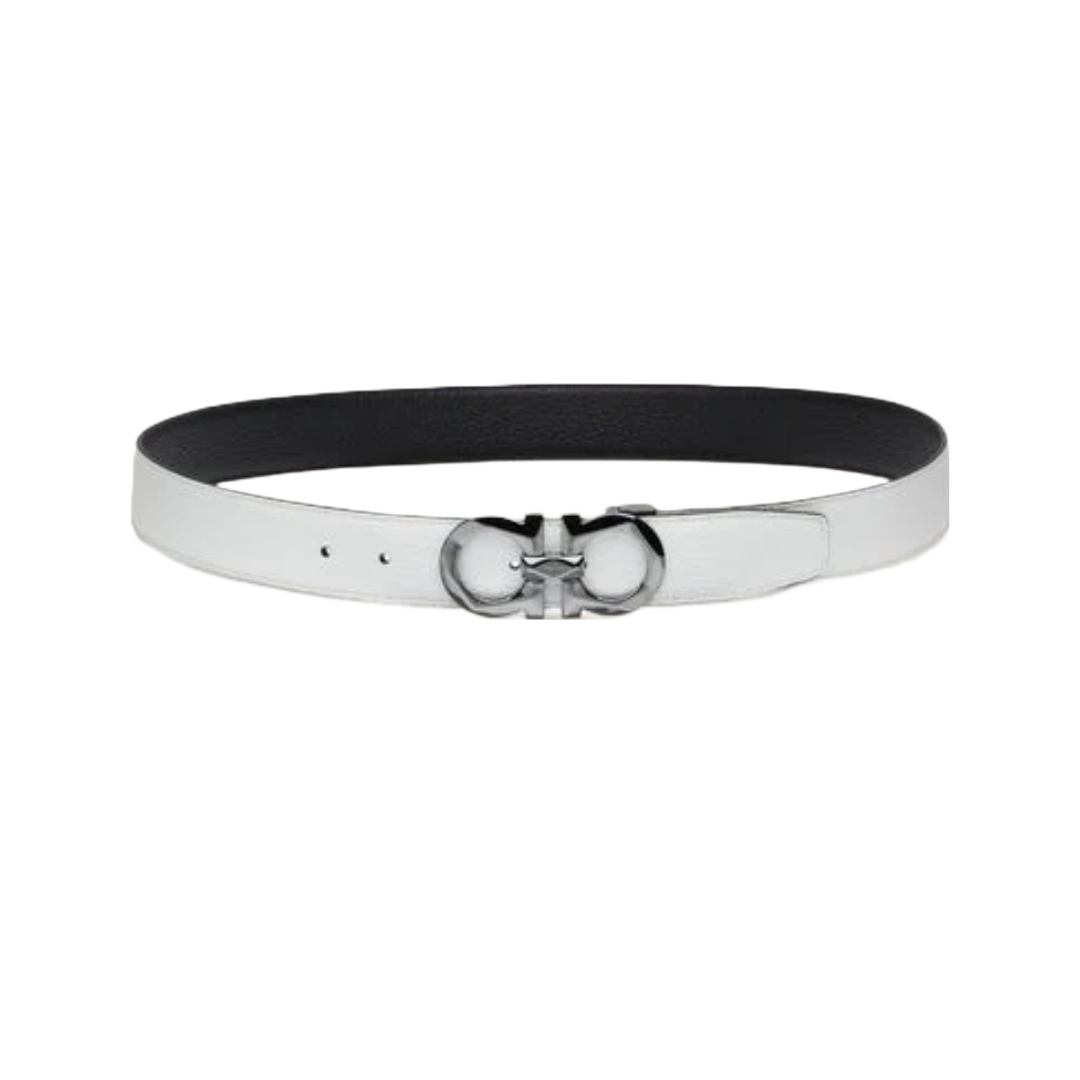 FERRAGAMO REVERSIBLE AND ADJUSTABLE GANCINI BELT WHITE/BLACK