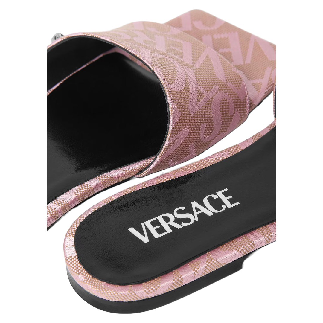 VERSACE WOMENS ALLOVER FLAT SANDALS PINK/BEIGE