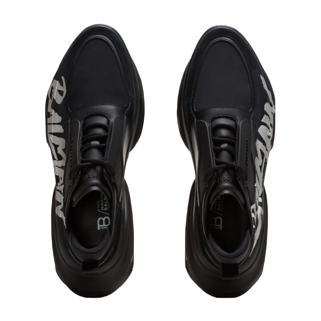 BALMAIN B-BOLD TRAINERS IN RUBBERISED LEATHER AND NEOPRENE