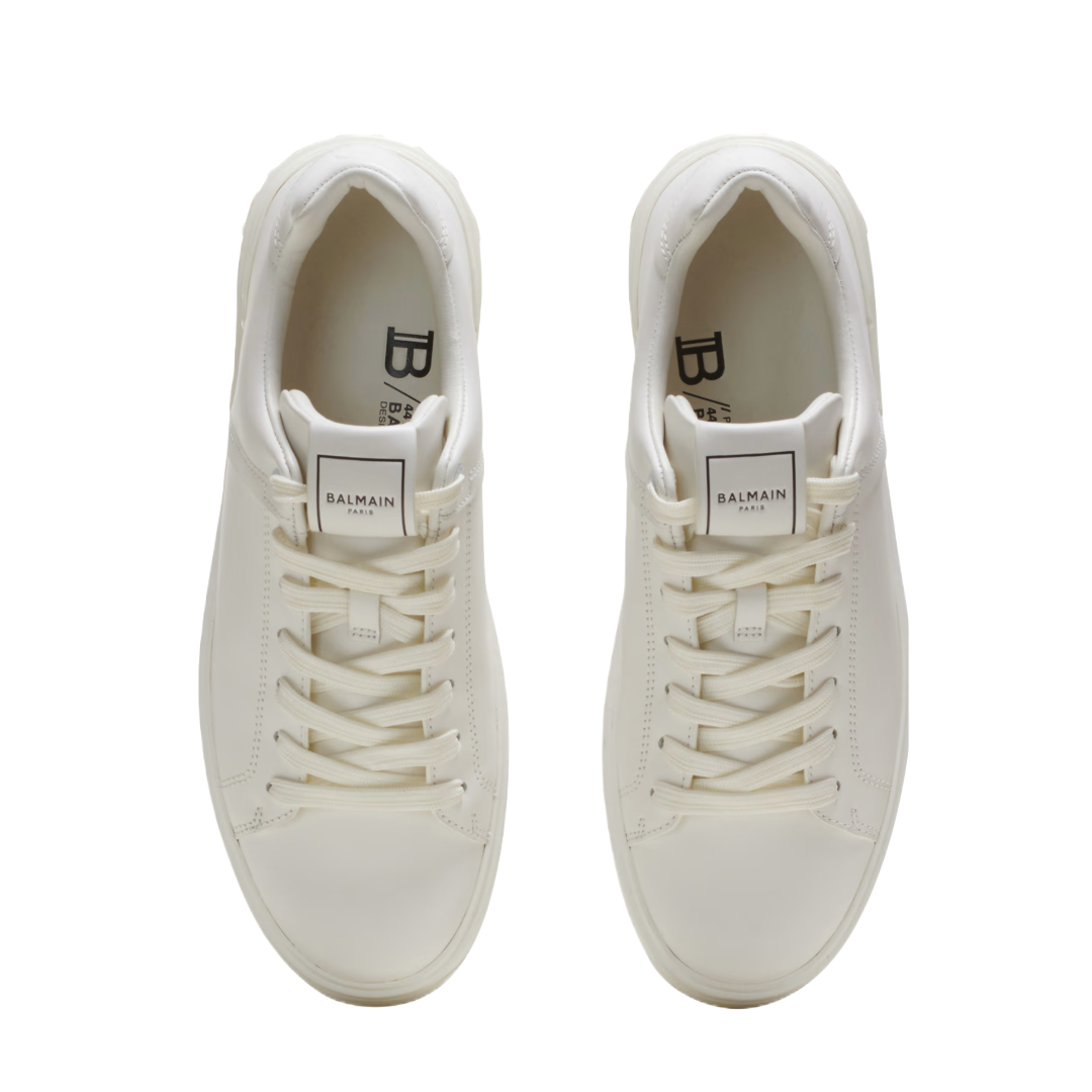 BALMAIN B-COURT TRAINERS IN CALF SKIN WHITE