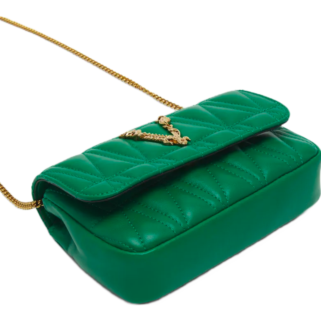 VERSACE MINI VIRTUS QUILTED LEATHER CROSSBODY BAG GREEN