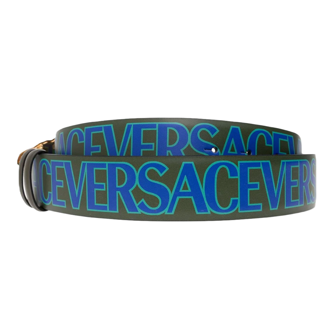 VERSACE LOGO ALL OVER REVERSIBLE BELT MILITARY GREEN/BLUE