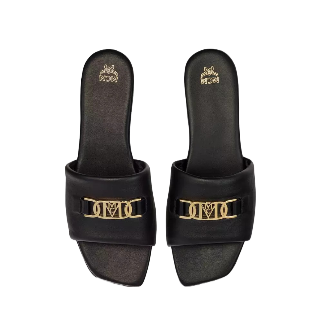 MCM WOMENS MODE TRIVIA FLAT SANDALS BLACK