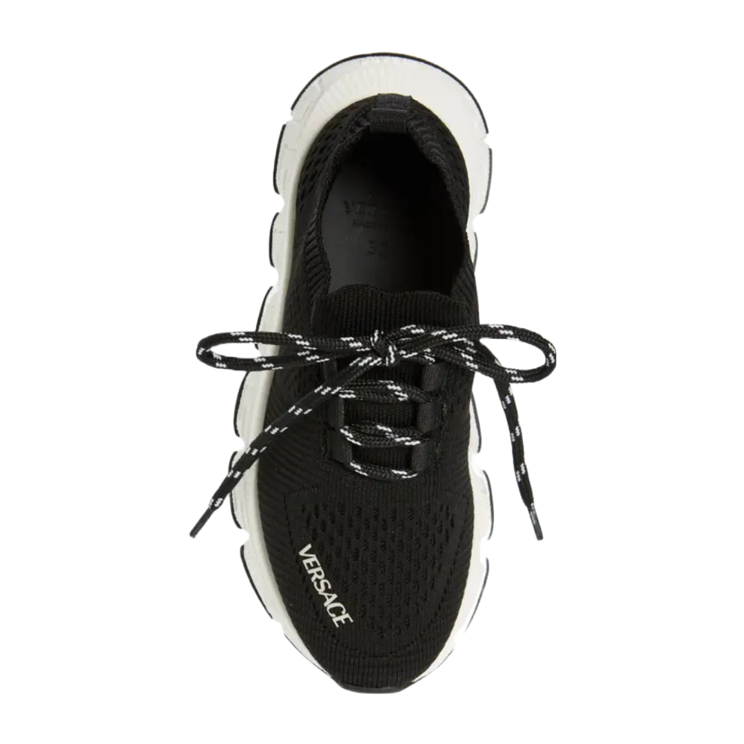 VERSACE TRIGRECA LITTLE KIDS KNIT SNEAKERS BLACK