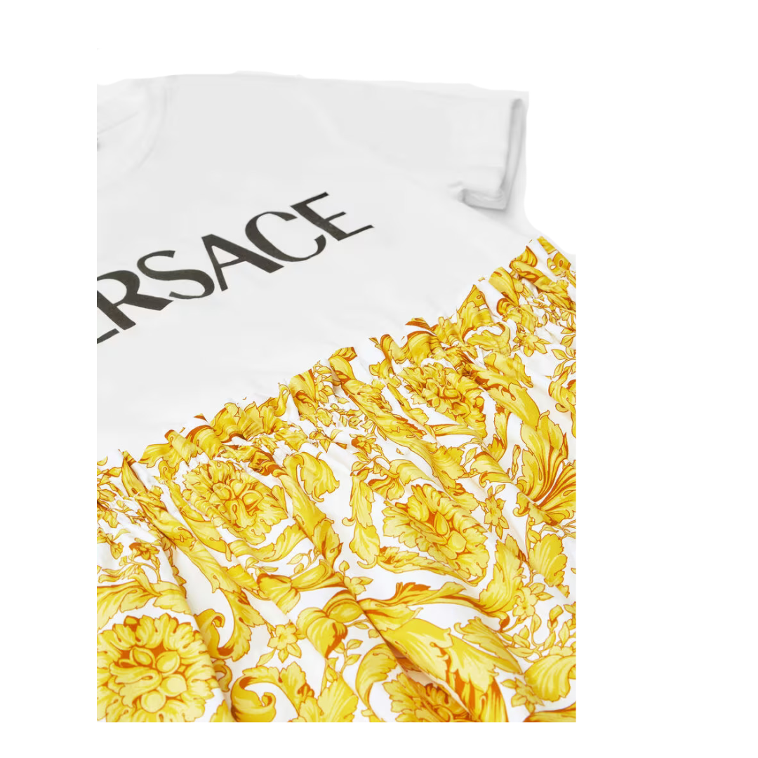 VERSACE BAROCCO BIG KIDS T-SHIRT DRESS WHITE/GOLD