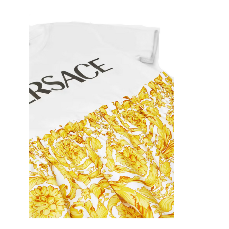 VERSACE BAROCCO BIG KIDS T-SHIRT DRESS WHITE/GOLD