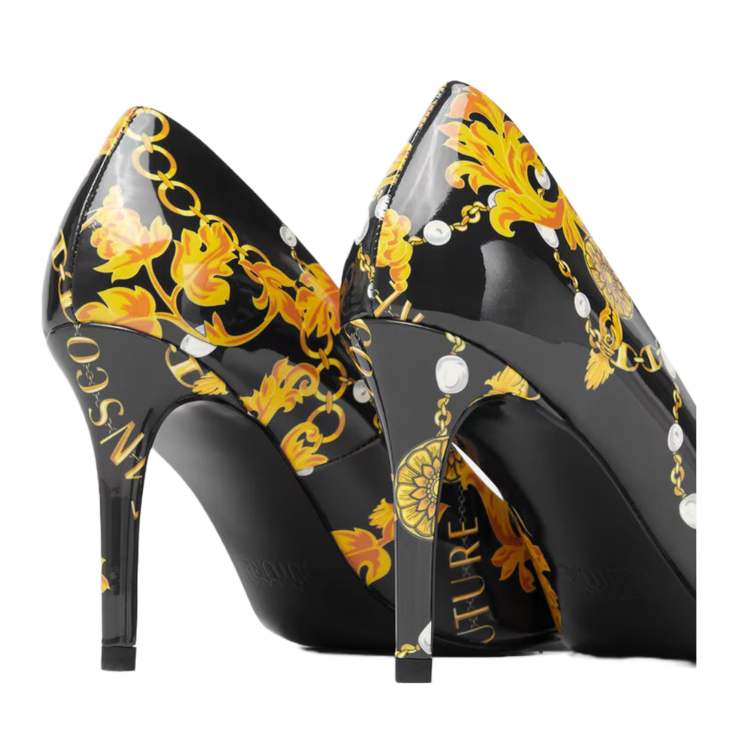 VERSACE JEANS COUTURE SCARLETT LOGO COUTURE PUMPS BLACK/GOLD