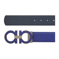 SALVATORE FERRAGAMO REVERSIBLE AND ADJUSTABLE GANCINI BELT BLUE/BLACK