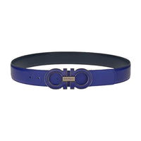 SALVATORE FERRAGAMO REVERSIBLE AND ADJUSTABLE GANCINI BELT BLUE/BLACK