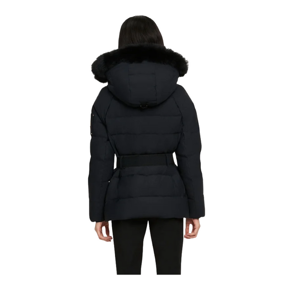MOOSE KNUCKLES WOMENS GOLD CAMBRIA JACKET SHEARLING BLACK/BLACK