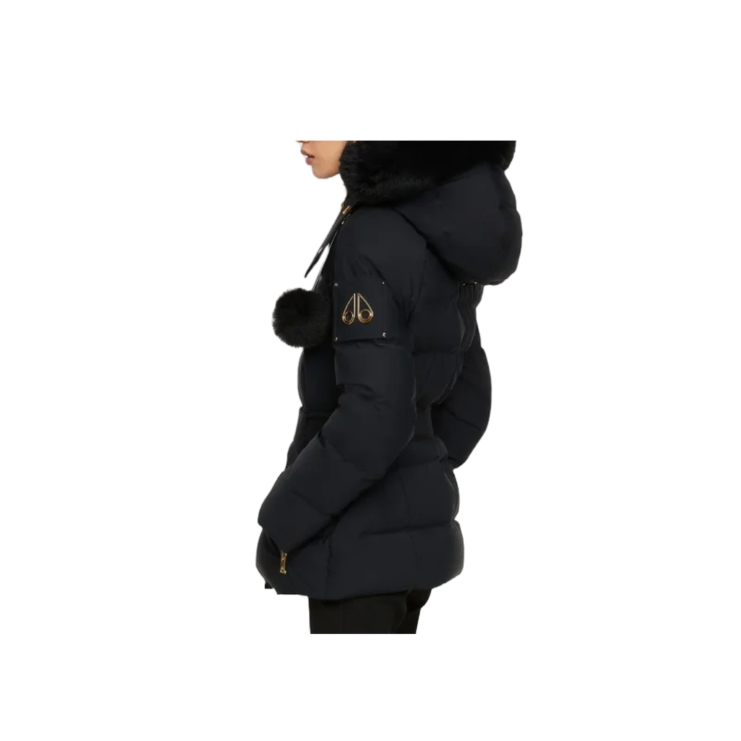 MOOSE KNUCKLES WOMENS GOLD CAMBRIA JACKET SHEARLING BLACK/BLACK