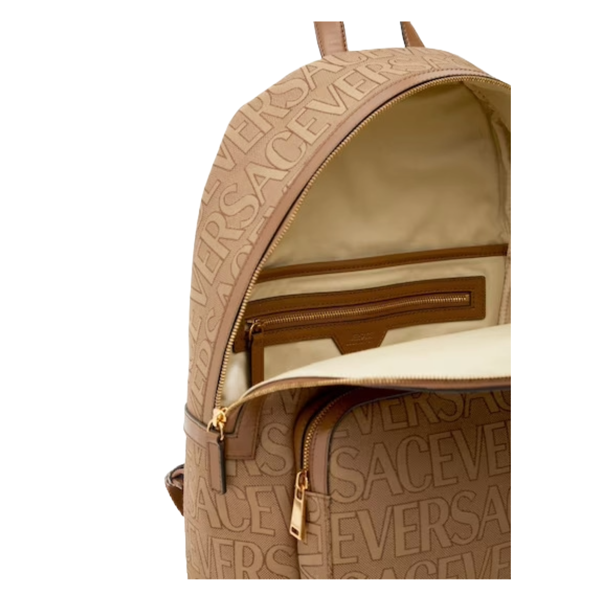 VERSACE ALL OVER LOGO BACKPACK BEIGE/BROWN