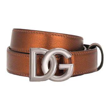 DOLCE & GABBANA CALFSKIN BELT BRONZE-SILVER