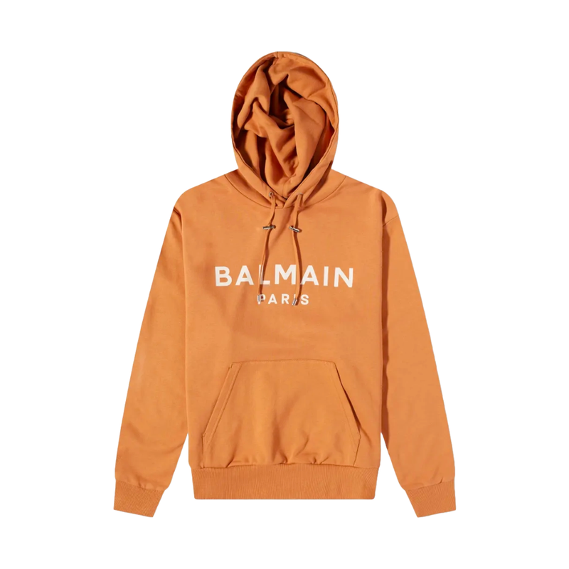 BALMAIN PARIS COTTON PRINT LOGO HOODIE WCE CAMEL NATURAL